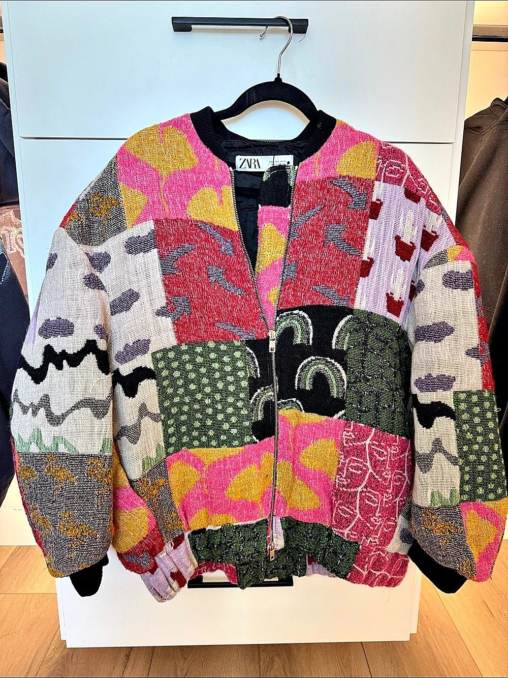 Zara Patchwork Bomber Jacket in Pink & Multicolor Like New
